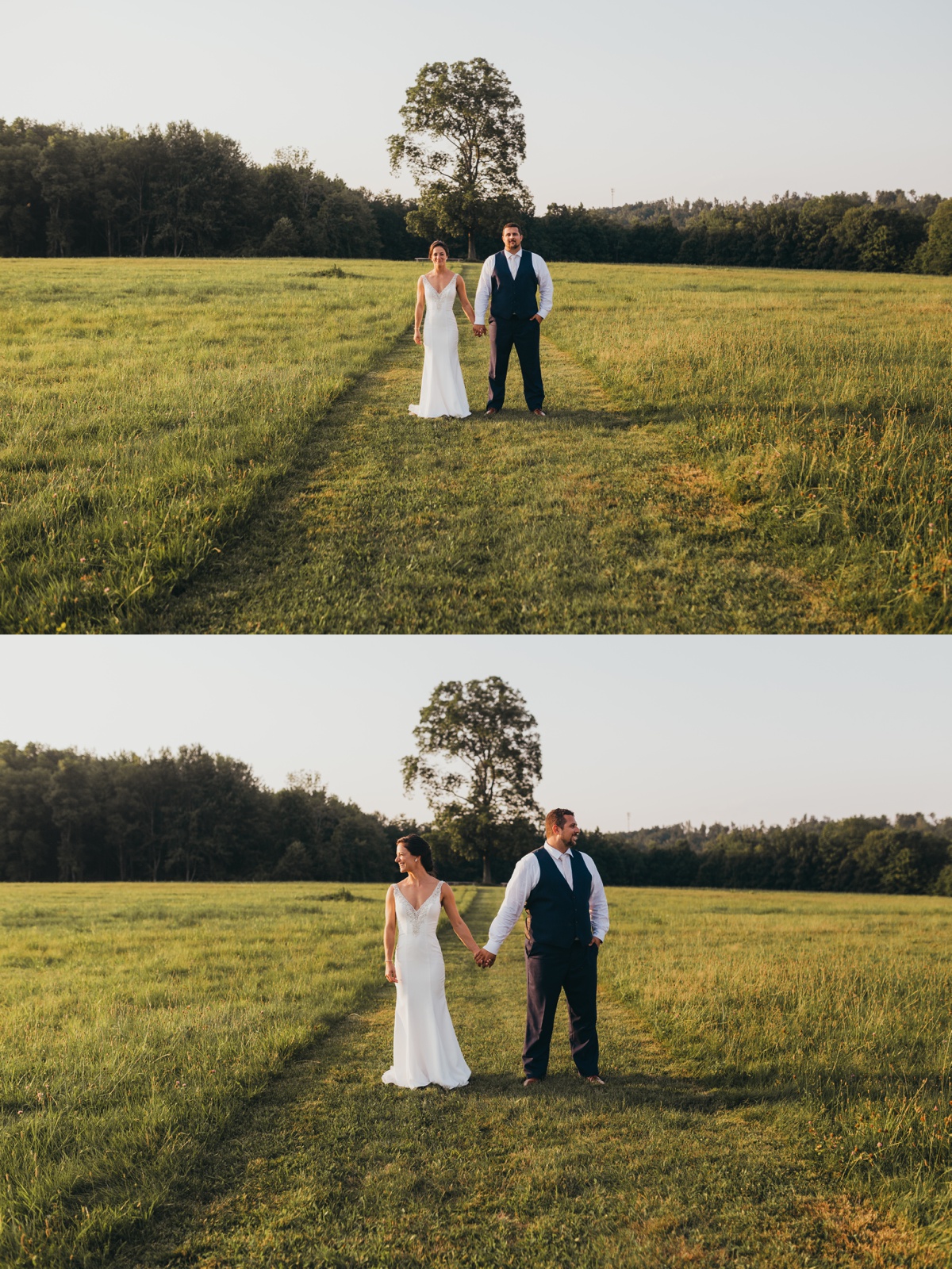 Sunset bride and groom portraits at Valley View Farm