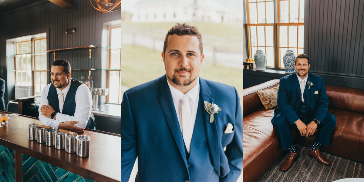 Groom portraits at the bar at Valley View Farm