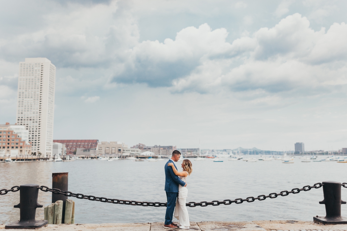 Bride and groom portraits at Seaport District in Boston