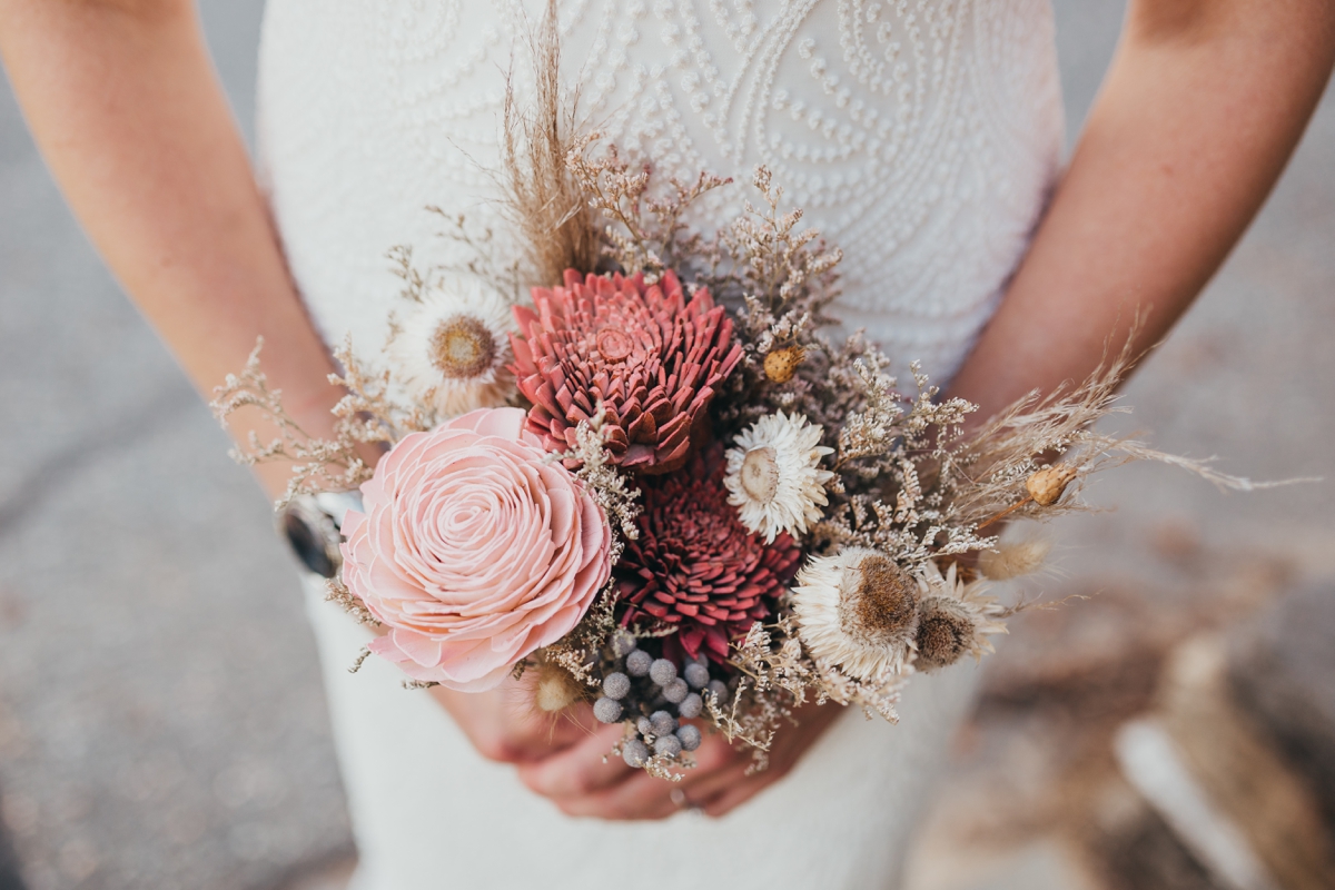 Sola and dry flower bridal bouquet