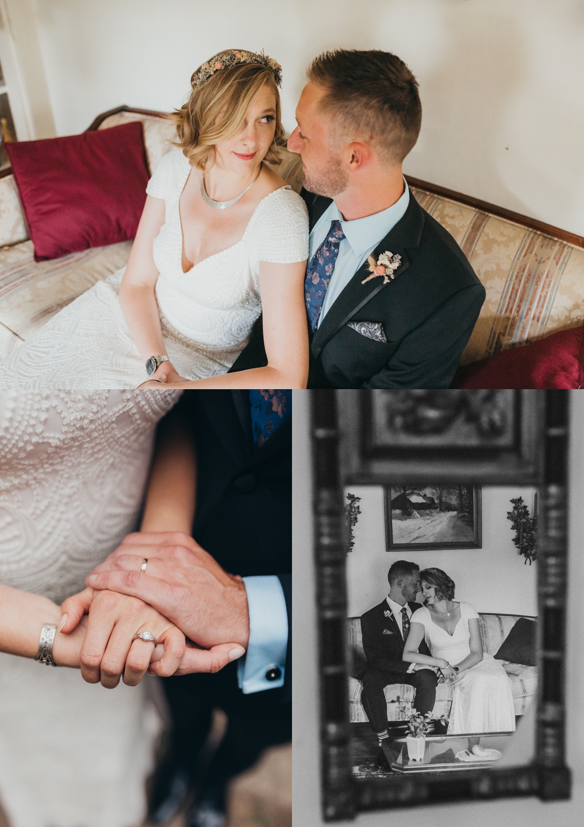 Bride and groom portraits in a private home in Sturbridge