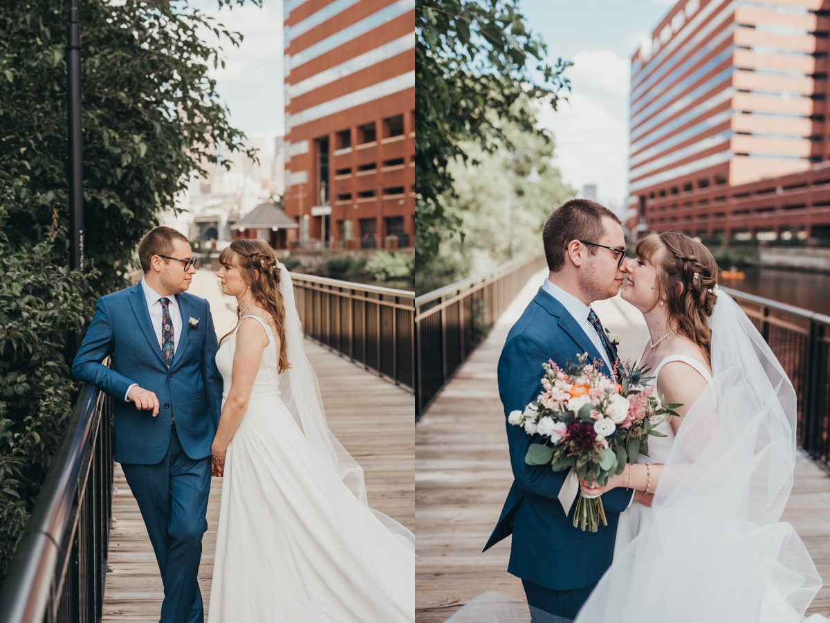 Bride and groom portraits around downtown Boston