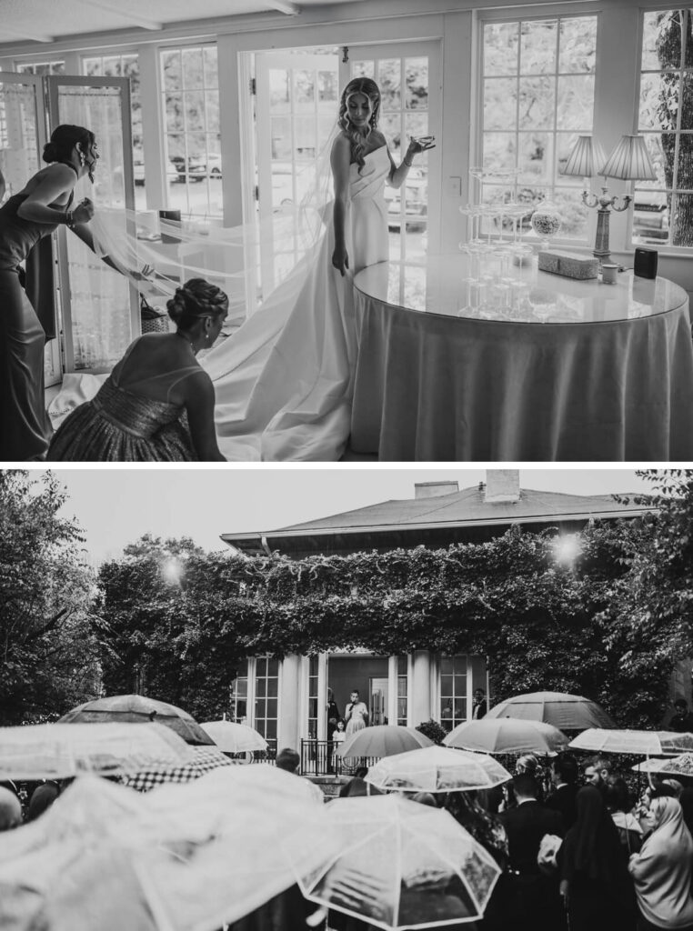 Candid moments from a wedding day captured in black and white
