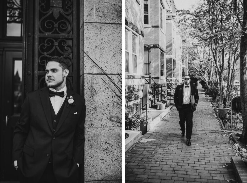 Grooms on their wedding day in black and white
