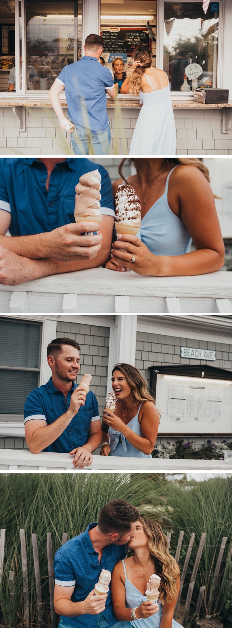 A couple waits for ice cream together on a date night.
