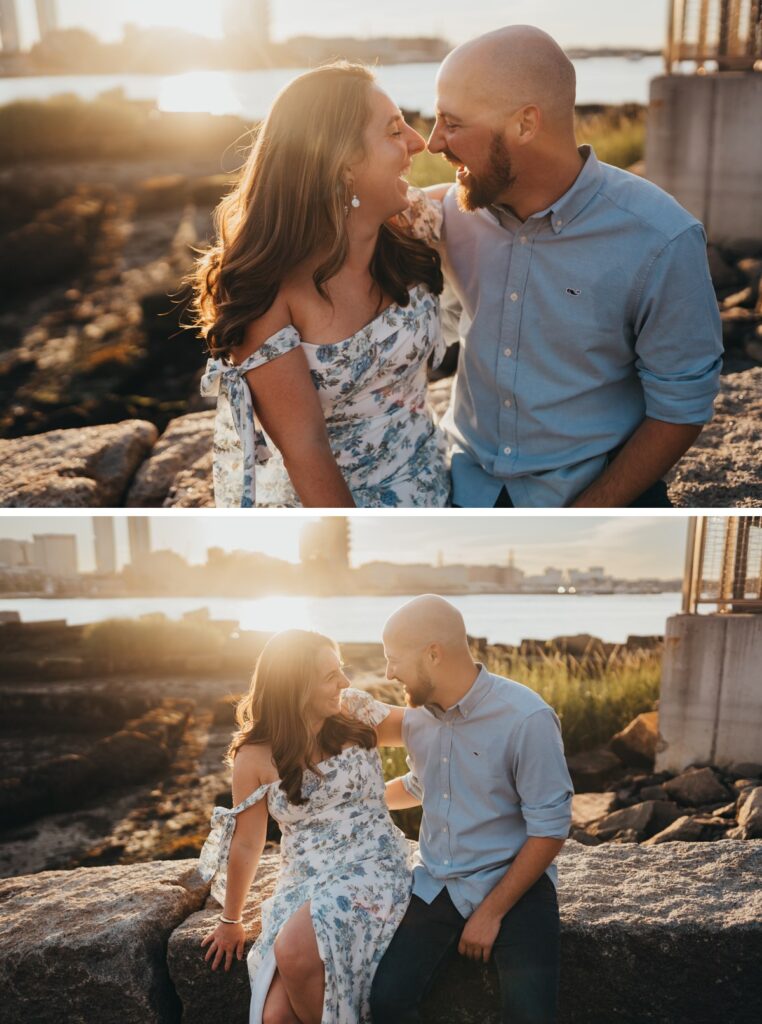 A couple laughing with their faces close together.