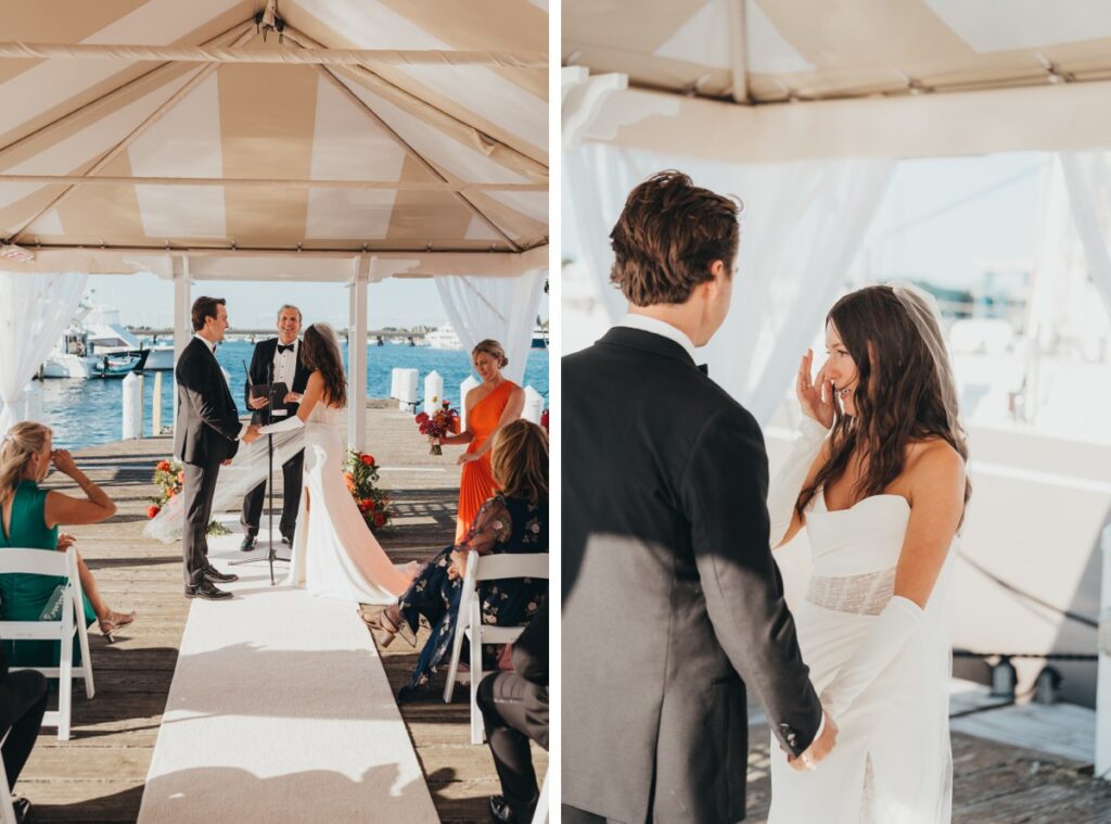 Bride wipes tears away as she says her vows in Newport Rhode Island